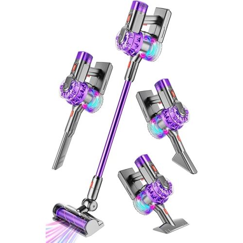 4-in-1 Kids Vacuum That Really Works, Toddler Pretend Play Cleaning Toy Set with Real Suction, Toys Working Cleaner Birthday Idea for 3 4 5 6 7+ Year Girl Boy (Purple)