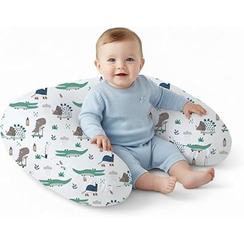 Little Grape Land Nursing Pillow, Upgraded Breastfeeding Pillow for Mom, Breastfeeding Bottle Feeding for 0–16 Months, Machine Washable Cover with Firm Breathable Filling for Tummy Time, Alligator