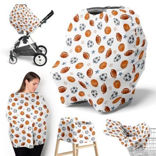 Sweet Jojo Designs Boy 5-in-1 Multi Use Baby Nursing Cover Watercolor Sports Theme Multicolor