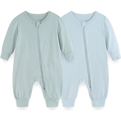 Unisex Rayon Made from Bamboo Zipper 18-24 months Rompers 2 Pcak Long Sleeve Infants Jumpsuits New Born Clothes