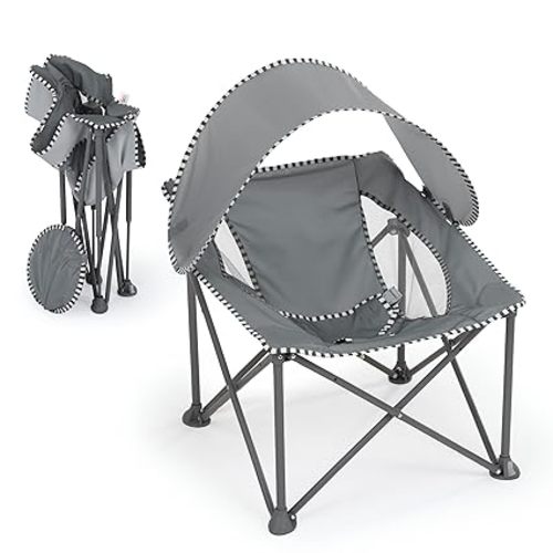 Bright Starts Pop 'N Chill Travel Seat, Indoor/Outdoor Use, Infant Seat with UPF 50+ Canopy, Grey, Ages 0-6 Months