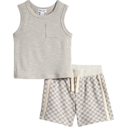Baby Day at the Beach Tank & Shorts Set, 3-6M, Heather Grey