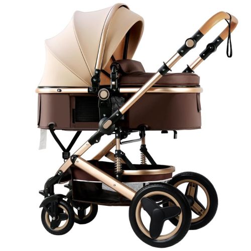 PetitX Convertible Baby Stroller with Sleep Recline Sitting Modes Foldable Infant Stroller Reversible Newborn Travel Pram Baby Carriage with Big Rubber Wheels (Khaki)