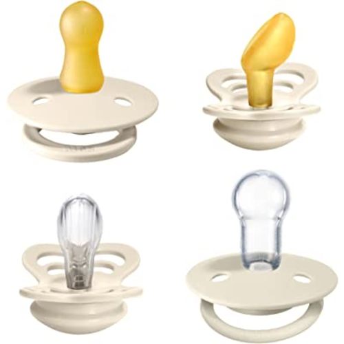 BIBS Pacifiers – Try-it Collection | Includes Colour, De Lux, Couture and Supreme Pacifiers | BPA-Free Natural Rubber & Silicone | Made in Denmark | Ivory | 0 to 6 Months