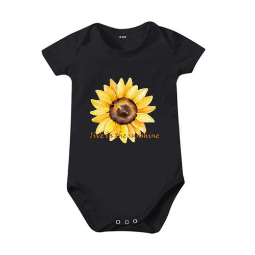 ZENMELE Girls Romper Cute Bodysuits Boys And Girls Cartoon Sunflower LIVE IN THE SUNSHINE Print Short Sleeved Crawl Clothes 0 To 24 Months Kids 3M-6M