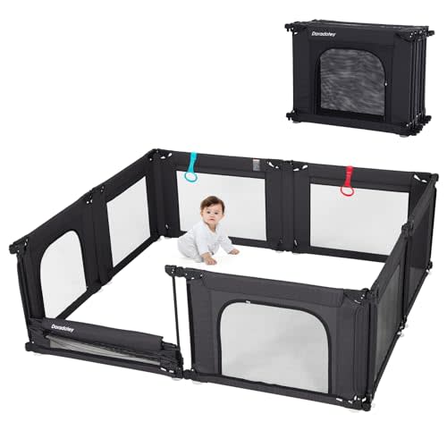 Doradotey Baby Playpen, Shape &Size Adjustable Large Baby Playard for Babies and Toddlers, Foldable Playpen Baby Fence Indoors Play Center Yards, Breathable Mesh Anti-Fall Play Pen 79x71, Black