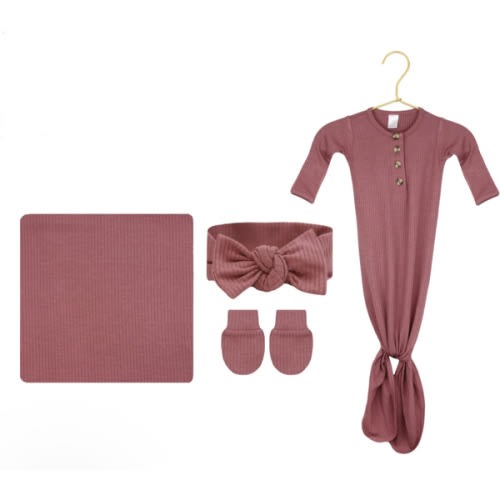 Marjorie Ribbed Newborn Headband Bundle (Gown)