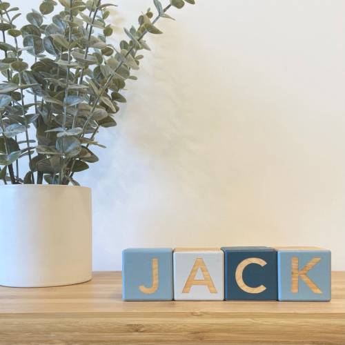 Wood Personalized Baby Blocks Decor, Blue Baby Shower Gift - Liv and Bear