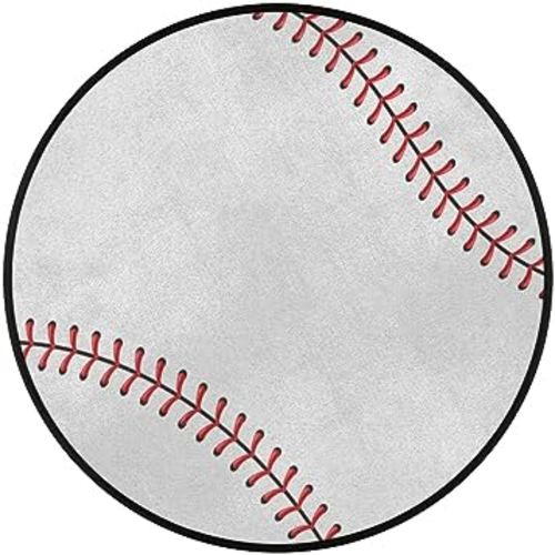 Pardick 5.3ft Round Baseball Area Rug Circle American Sport Baseball Rugs for Men Living Room,Kids Boys Bedroom Playroom Home Decor Sports Baseball Pattern Nursery Rugs White (63 inch)