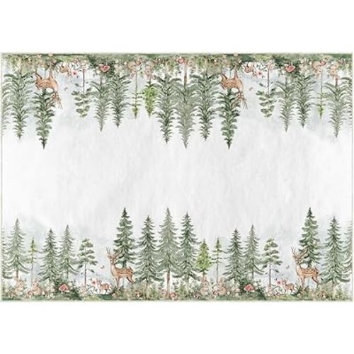 Artoid Mode Forest Deer Rabbit Baby Shower Area Rug, Spring Summer Birthday Party Home Decor Low-Profile Washable Area Rugs for Entryway Bedroom Living Room Laundry Room Indoor 5x7 Feet