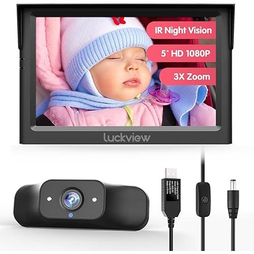 BM1 Baby Car Camera with USB, 5'' 1080P Mirror Monitor with IR Night Vision, 3X Zoom in Closer, 5 Mins Easy Installation
