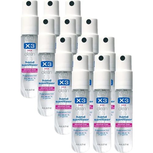 Mini Hand Sanitizer Spray – Alcohol Free and Fragrance Free - Pocket Size 0.27 Ounce Bottles (Pack of 12)