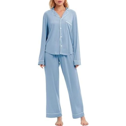 LUBOT Womens Pajamas Set PJ Set for Women Soft 2 Piece Button Down Ladies Comfy Long Short Sleeve Sleepwear Set S-XXL