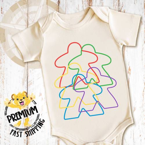 Colorful Outline Meeple Onesie®, Meeple Bodysuit, Gaming Onesie®, Meeple Onesie®, Colorful Meeple Onesie®, Board Game Onesie®, N1559