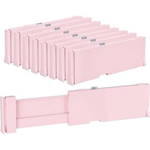 Vtopmart Pink Drawer Dividers for Clothes 8 Pack, Adjustable 4" High Expandable from 11.6"-17" Dresser Drawer Organizer, Plastic Drawers Separators for Dresser, Baby Clothes, Kitchen, Office Storage