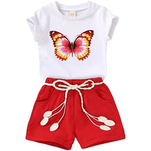 YOUNGER TREE Toddler Baby Girls Clothes Watermelon T-shirt + Linen Shorts with Belt Cute Summer Short Set