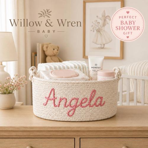 Personalized Nursery Storage Basket With Name, Baby Diaper Basket for Nursery, Custom Baby Room Decor, New Baby Gift