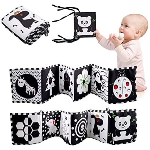 Black and White High Contrast Soft Cloth Book for Baby Infant Tummy Time Baby Book Folding Educational Activity Cloth Book Crib Toys for 0 3 6 Months Boys Girls Newborn
