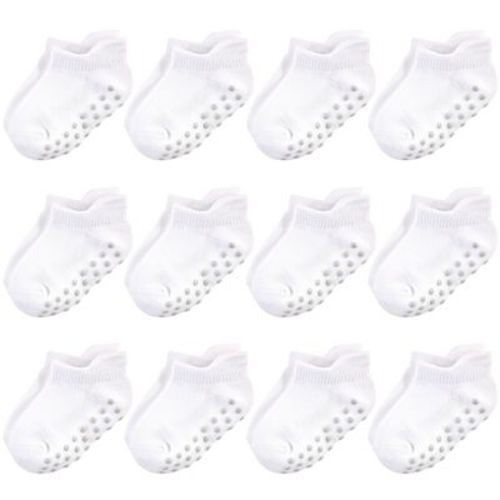 Touched by Nature Baby and Toddler Unisex Organic Cotton Socks with Non-Skid Gripper for Fall Resistance, White No-Show, Size: 6-12 months