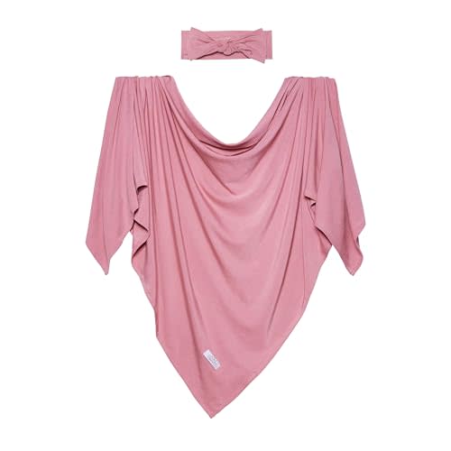 Posh Peanut Swaddle Blanket & Headband Set – Viscose from Bamboo Stretchy Baby Swaddle for Newborn Girls, Receiving Blanket or Nursing Cover