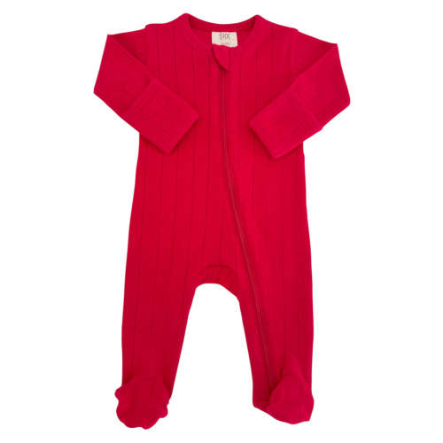 Red / Organic Pointelle 2-Way Zip Footie