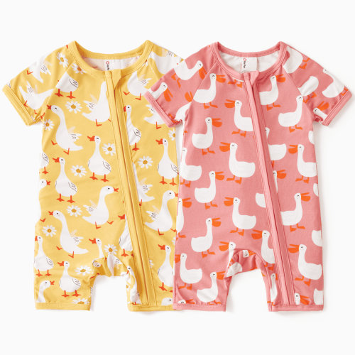 PatPat Bamboo Baby Bodysuit, Short Sleeve Baby Rompers Sleepwear 2-Pack, 0-3 Months