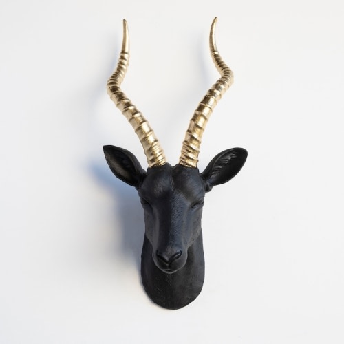 Faux Taxidermy Antelope Head Wall Mount - Wall Decor - Black and Gold - ANT1708
