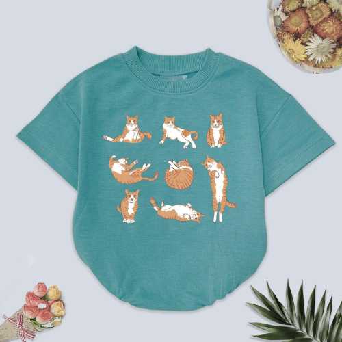 Orange Tabby Cat Short Sleeves Romper, Floral Orange Tabby Cat Baby Bodysuit, Crazy Cat Lady, Orange Cat Owner Gift, Ginger Cat Baby Shower