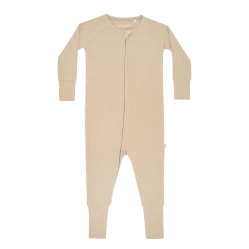 Tan Small Ribbed Zip Romper