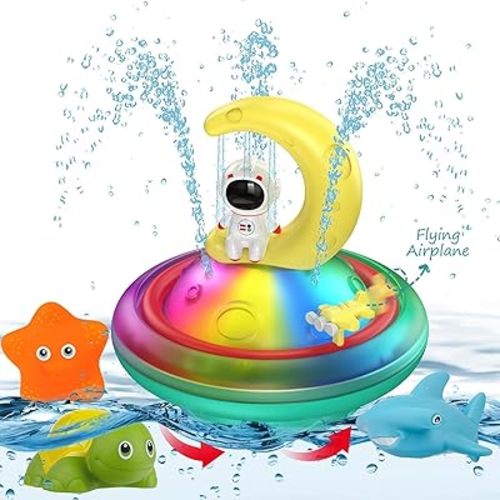 Baby Bath Toys for Toddlers, CRIOLPO Spray Water Toy Rotation Baby Light up Bath Toys, Automatic Induction Sprinkler Shower Toys with LED, Gift for 1 2 3 4 5 Year Old Boys Girls (Moon Set)