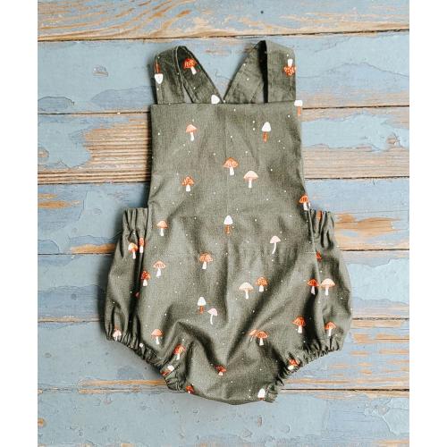 Baby Bubble Romper - Olive Mushrooms