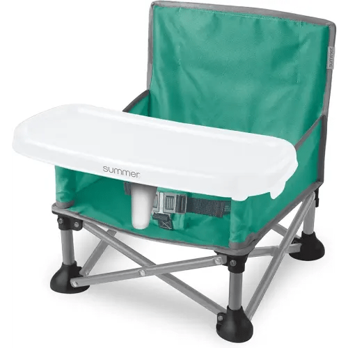 Summer by Bright Starts Pop 'N Sit Portable Booster Chair, Floor Seat, Indoor/Outdoor Use, Compact Fold, Teal, 6 Mos - 3 Yrs