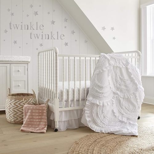 Levtex Baby - Skylar Crib Bed Set - Baby Nursery Set - White - Soft Cascading Ruffles - 4 Piece Set Includes Quilt, Fitted Sheet, Wall Decal & Crib Skirt/Dust Ruffle - 4pc Crib Bedding Set