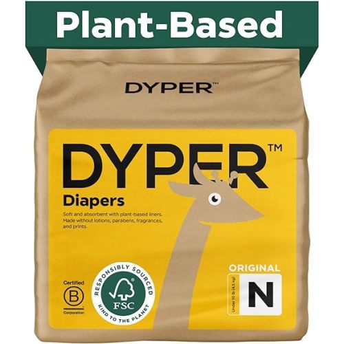 DYPER - Baby Diapers Hypoallergenic Cloth Alternative Day & Overnight Protection - Made with Plant-Based* & Honest Ingredients - Size 0 (34 Count)