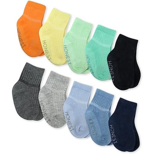 HonestBaby Multipack Cozy Socks Sustainably Made for Infant Baby, Toddler, Kids Boys, Girls, Unisex, Men and Women - 10 - Rainbow Blues - 6-12 Months