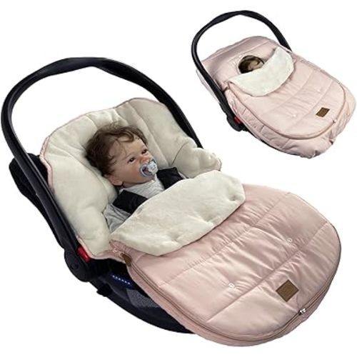 funlife 4 in 1 Universal Waterproof Anti-Wind Infant Car Seat Cover Integrated Ultra Soft Liner and Winter Carseat Bunting Bag Cover,Pink,0-12M