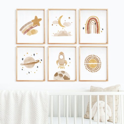 Neutral nursery print set, space prints,Gender neutral baby art, Nursery printable set, Nursery wall art, Nursery prints,Earthy tones,planet