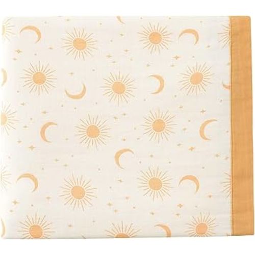Little Jump Boho Sunshine & Moon Muslin Blanket Baby Quilt - Silky Soft and Breathable Crib Blanket for Daycare - Large 47" x 47" - 2 Layers Toddler Summer Blankets for Boys