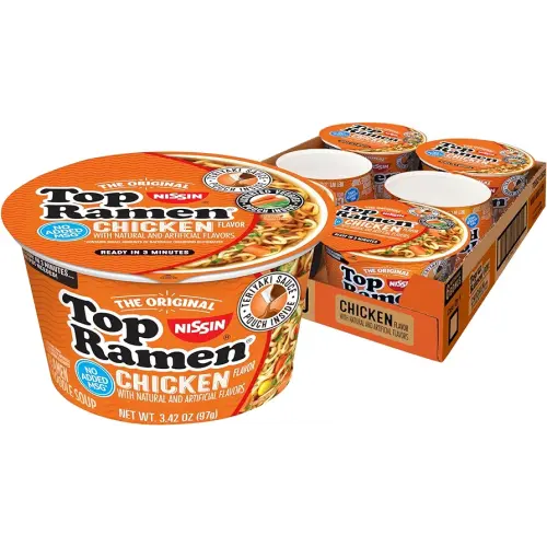 Nissin Top Ramen Bowl Ramen Noodle Soup, Chicken, 3.42 Ounce (Pack of 6)