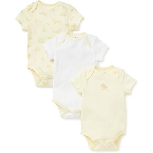 Little Me Baby Gender Neutral 3-Pack Short Sleeve Bodysuit Scratch Free 100% Cotton, Quick Snap Closures