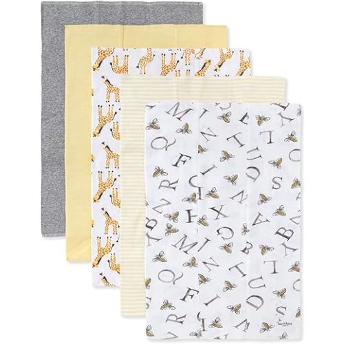 Burts Bees Baby Infant Burp Cloths, 100% Organic Cotton Extra Absorbent Soft Fabric Drool Cloths, 5-Pack Newborn Must-Have Essential Large Burping Cloths, One Size 17 x 11.75 Inches