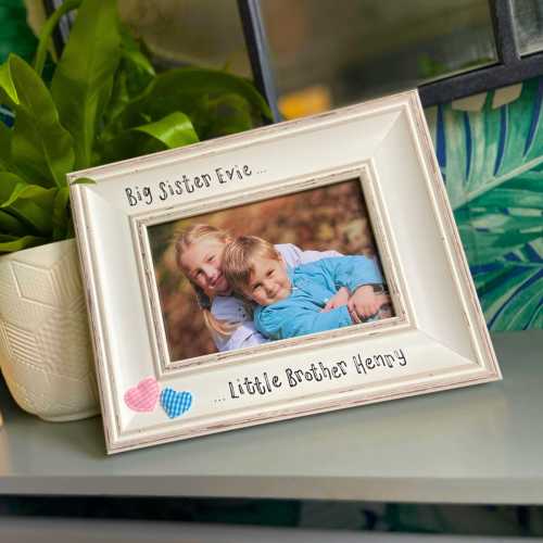 Big Sister Little Sister / Brother Personalised Photo Frame | New Siblings | 6x4&quot; 7x5&quot; | Vintage Shabby Chic Style Picture Frame 4 Colours
