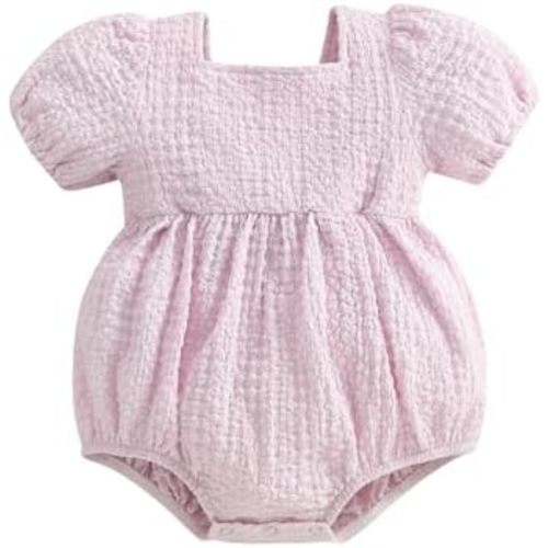 WZTYYDS Baby Girl Summer Clothes Newborn Smocked Bubble Romper Solid Puff Short Sleeve Bodysuit Cute 3 6 9 12 Months Outift