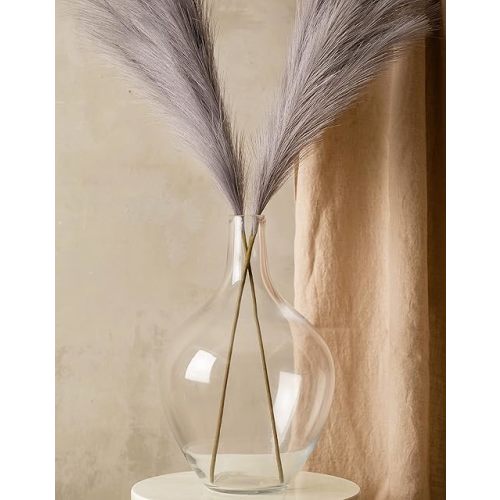 15" Tall, Large Glass Vase for Decor, Big Tall Floor Vase for Pampas Grass Plants Flowers, Decor Living Room Floor, Modern Decorative, Clear Jug