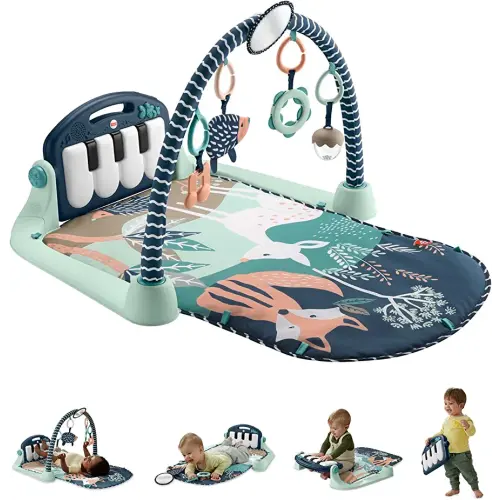 Fisher-Price Baby Playmat Kick & Play Piano Gym with Musical and Sensory Toys for Newborn to Toddler, Navy Fawn