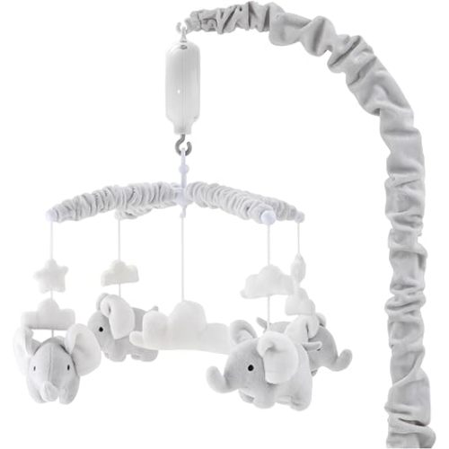 The Peanutshell Crib Mobile for Girls or Boys - Soft Grey Musical Baby Crib Mobile with 12 Lullabies, Cute Elephant Baby Mobile Crib Grey Elephant Nursery Decor