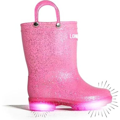 Lone Cone Kids Rain Boots for Girls & Boys – Waterproof Natural Rubber Toddler Rain Boots with Non-Slip Outsole & Easy Pull Handles – Solid, Pattern & Glitter Designs