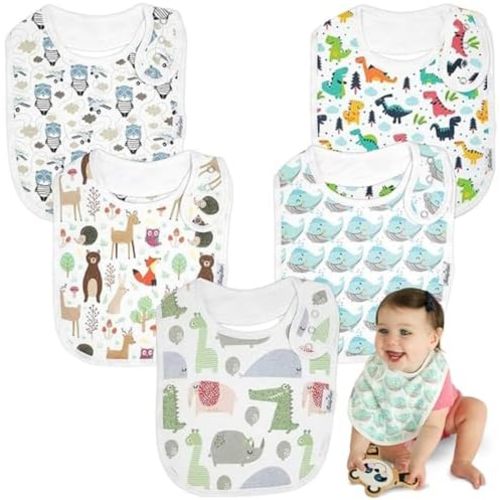 Organic Cotton Baby Bibs – Soft Teething & Drool Bib for Newborns & Toddlers – Hypoallergenic, Absorbent, Snaps