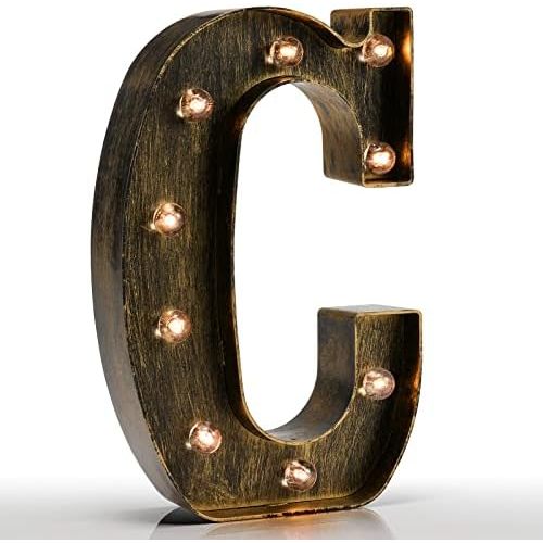Pooqla Vintage Light Up Marquee Letters with Lights – Illuminated Industrial Style Lighted Alphabet Letter Signs - Coffee Bar Apartment Bedroom Wall Home Initials Decor A-Z