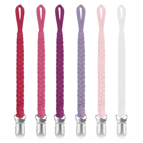 Pacifier Clip for Boys and Girls 6 Pack Baby Pacifier Holder Leash 100% Handmade Braided Fits All Pacifiers & Teething Toys Modern Unisex Baby Gift (Charming Pastels)